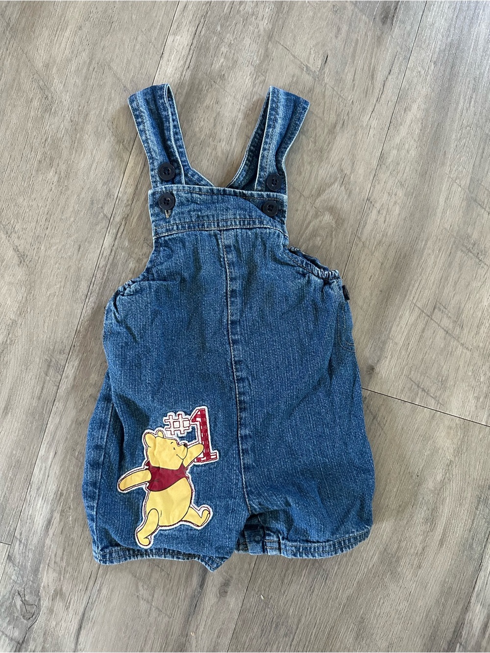 Winnie the Pooh Blue Denim Baby Short Overalls